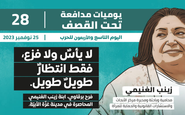يوميات مدافعة تحت القصف: لا يأس ولا فزع، فقط انتظار طويل طويل .. فرح برقاوي، ابنة زينب الغنيمي المحاصرة في مدينة غزة الأبية